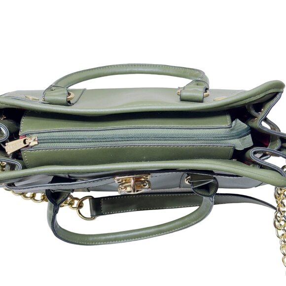 DASEIN Women's Handbag Belted Medium Tote Bag Green Faux Leather - Picture 8 of 12